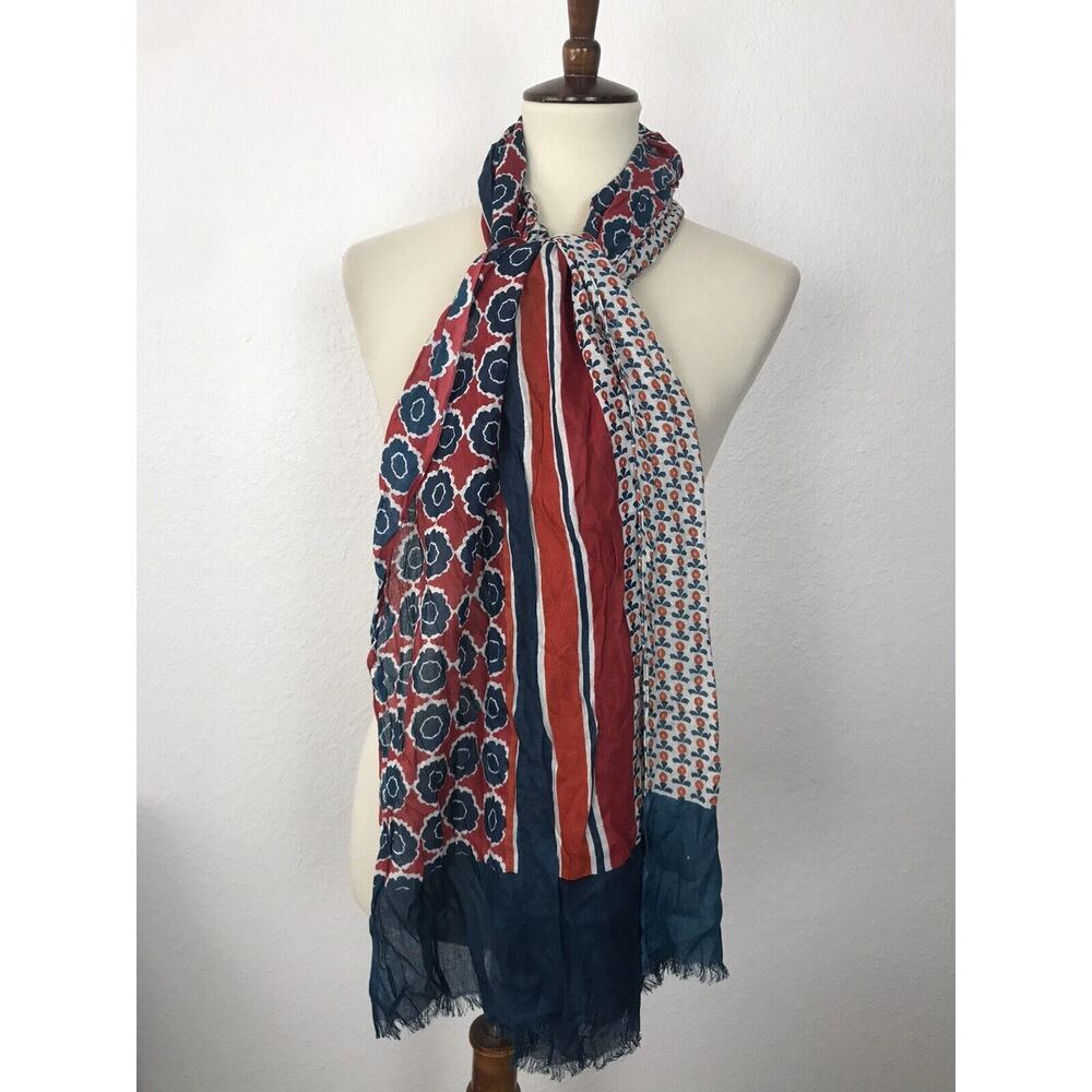 Coldwater Creek Scarf Women Sz OS Multicolor Print‎ Floral Graphic Raw Hem NWT